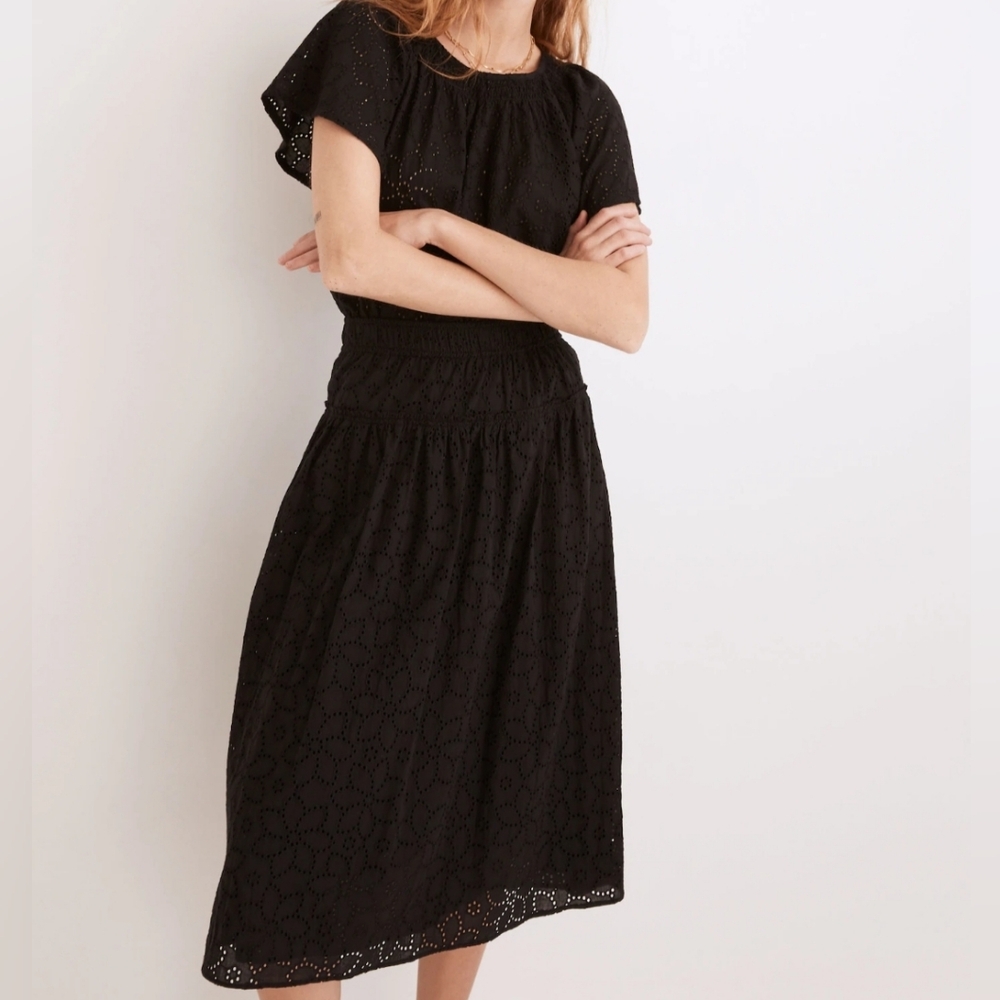 Eyelet Madewell Elegant Black Eyelet Top and Skirt size Small
